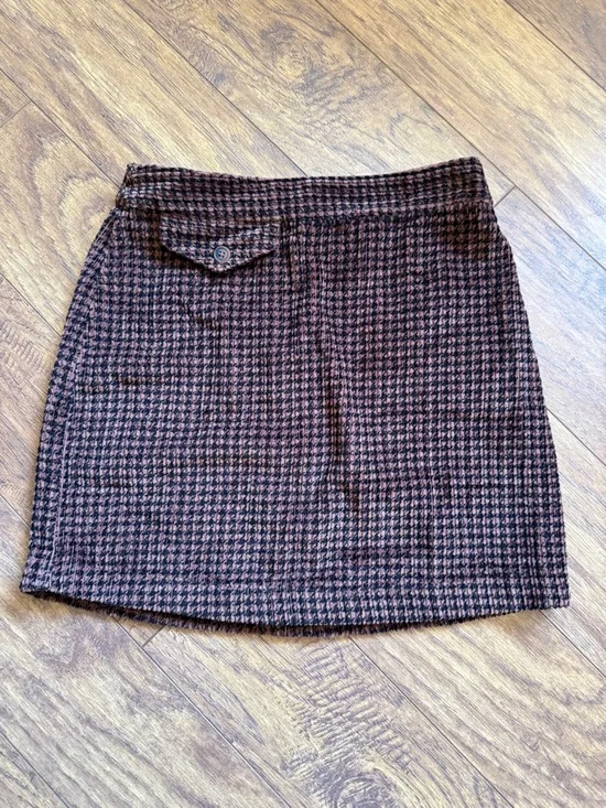 Urban Outfitters Houndstooth Mini Skirt Brown Pink Black Size S - Picture 1 of 5